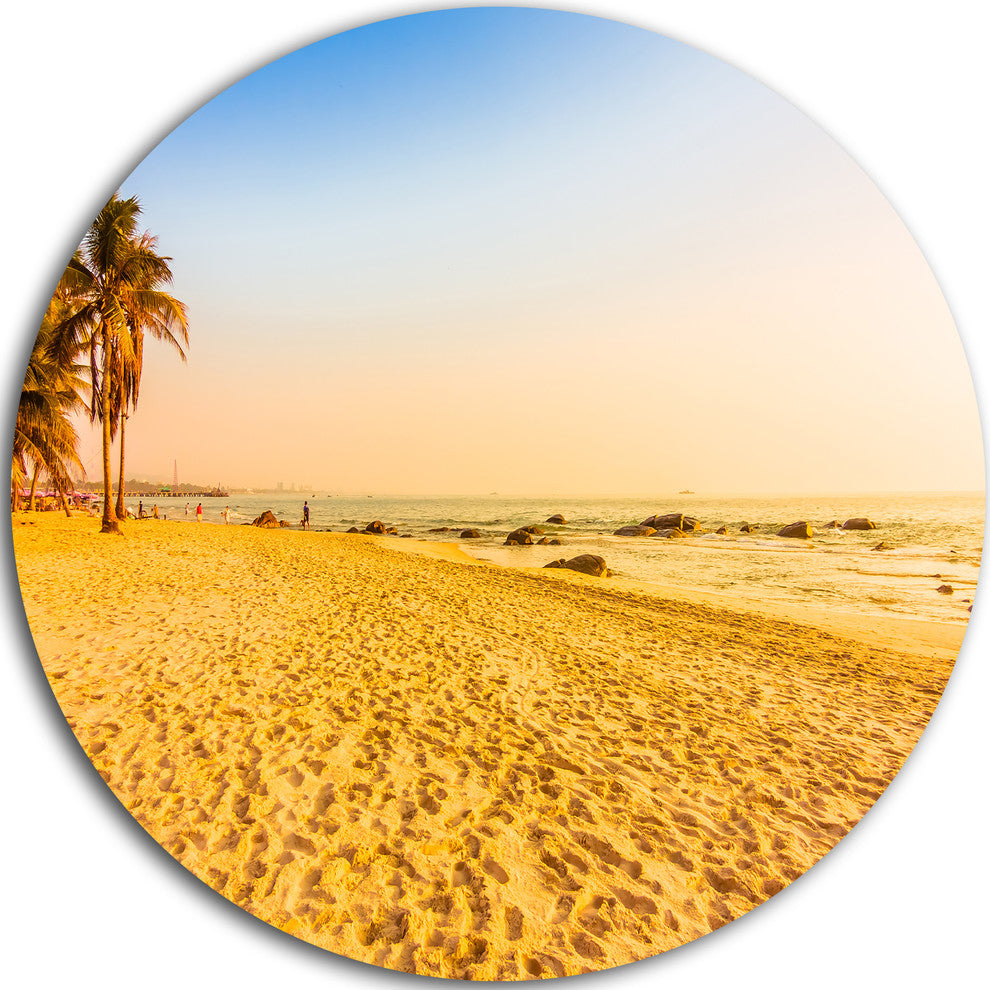 Coconut Palm Trees On Beach, Landscape Photo Disc Metal Artwork, 11"