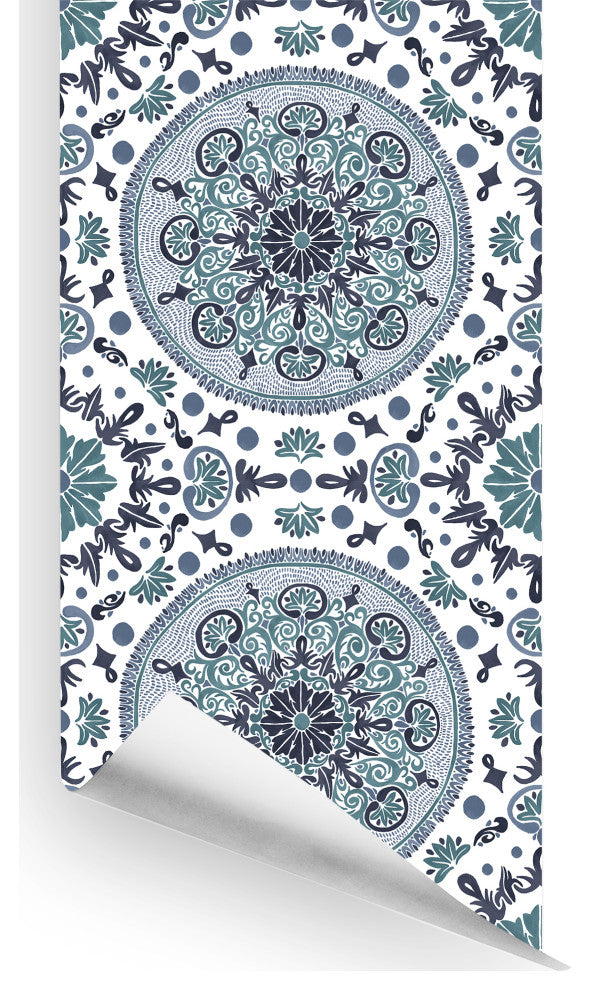 Sundial Wallcovering, Blue, Roll, Traditional