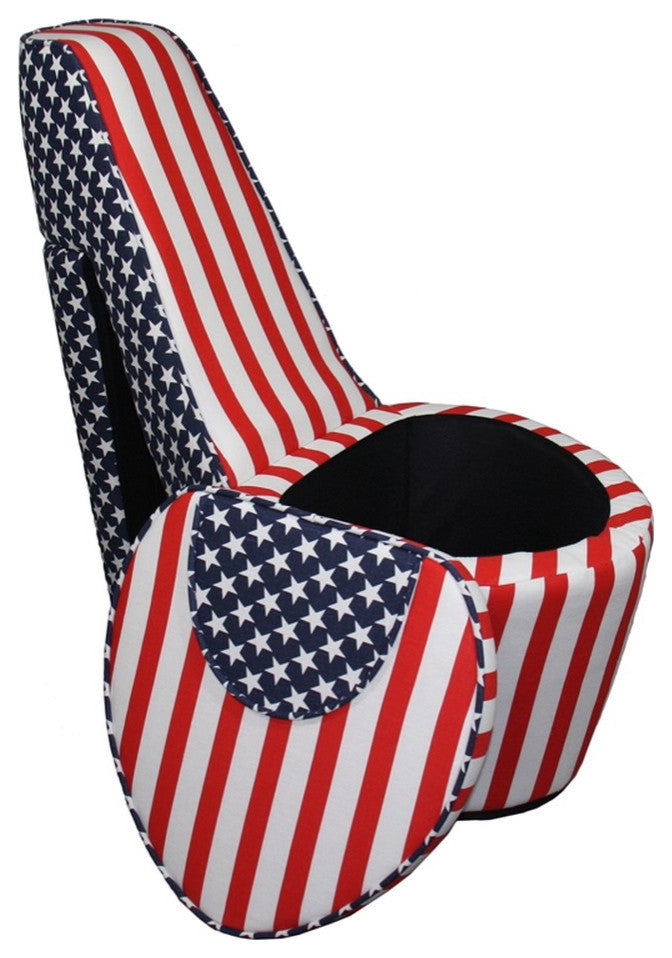 Red White and Blue Patriotic Print 4 High Heel Shoe Storage Chair