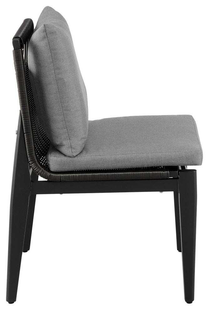 Cayman Outdoor  5-Piece Round Dining Table Set, Aluminum With Gray Cushions