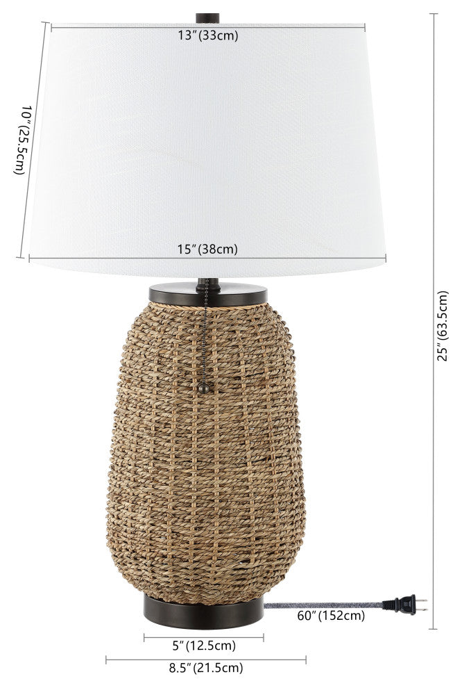 Chakrii 25" Iron/Rattan Table Lamp With Pull-Chain, Oil Rubbed Bronze/Dark Brown