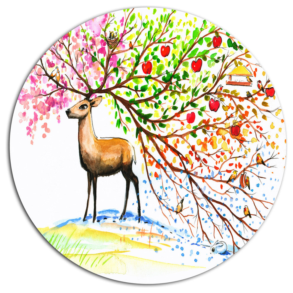 Deer With Beautiful Horn, Animal Round Wall Art, 11"