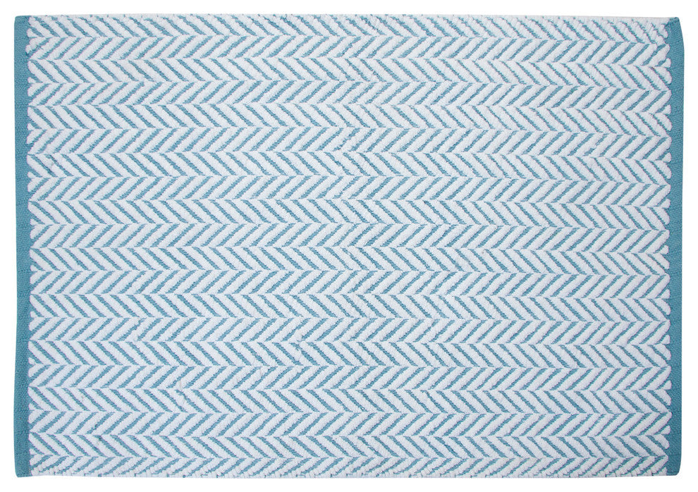 Bath Rug Cotton, Tufted 2 Piece, 34"x21" and 36"x24", White and Blue, GSF 145