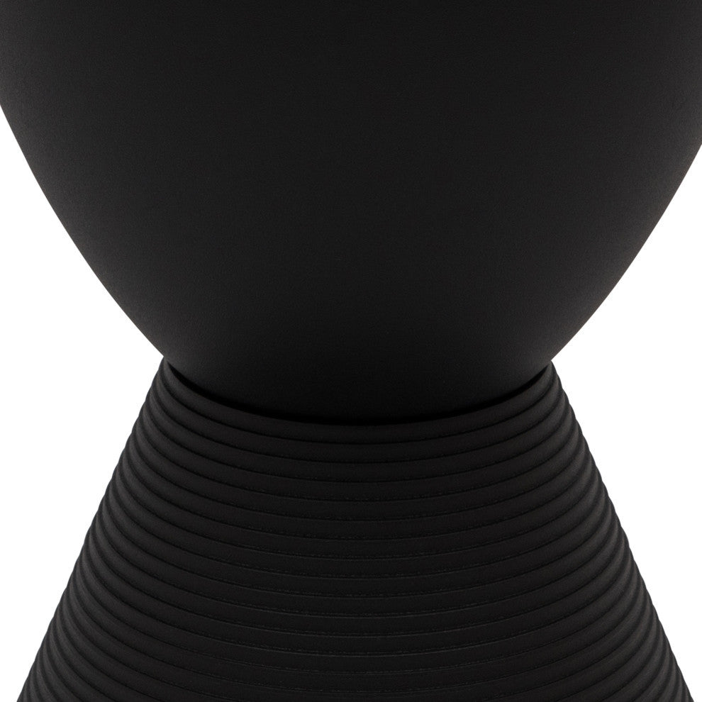Round Side Table in ABS Plastic Ribbed Design End Table with Removable Lid, Black