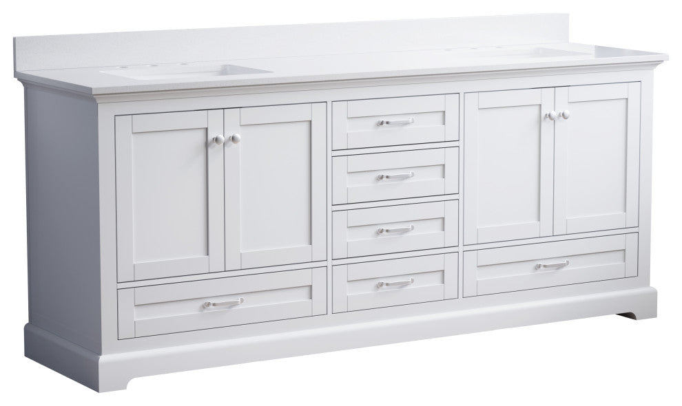 80" Freestanding Bathroom Vanity with White Cultured Marble Top in White