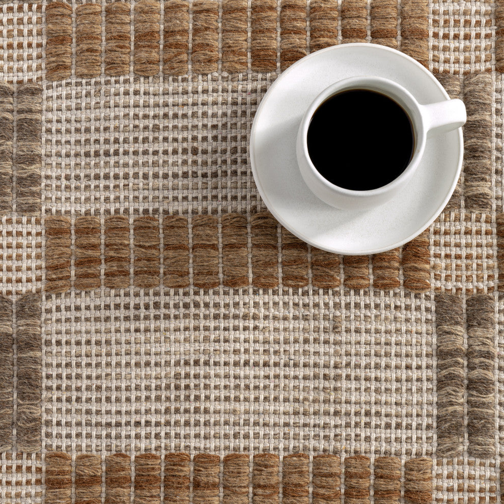 Annie Plaid Wool and Cotton Area Rug, Ivory 8'x10'