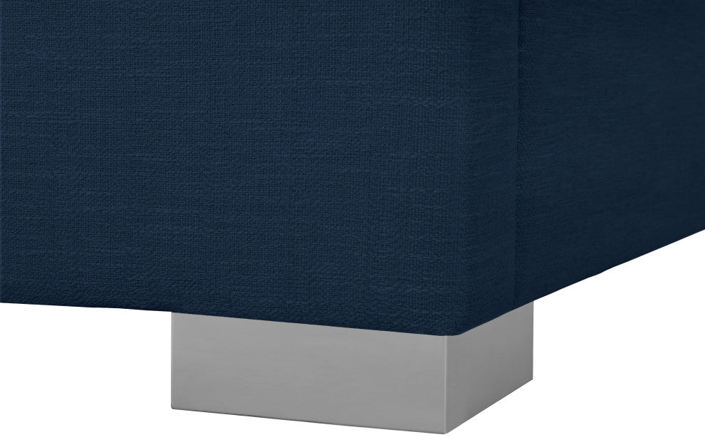 Pierce Linen Textured Fabric Upholstered Bed, Navy, Queen