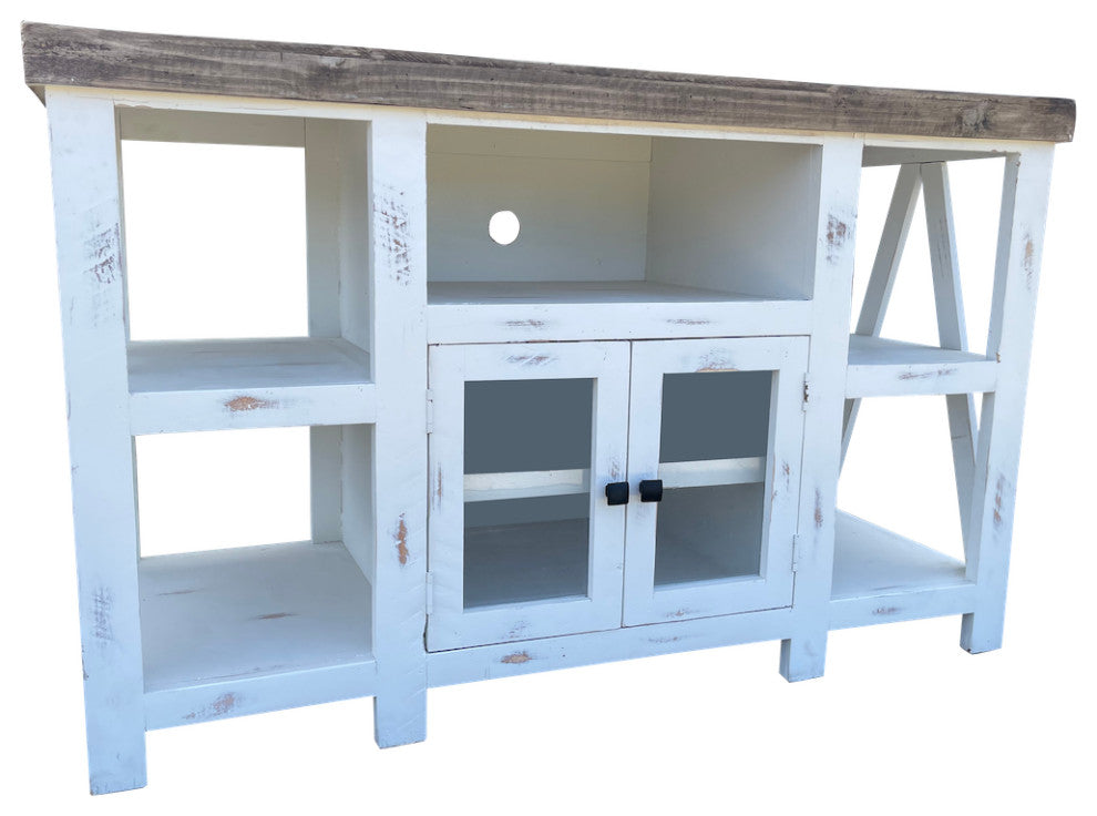 Media Console With Glass Doors, White, 52