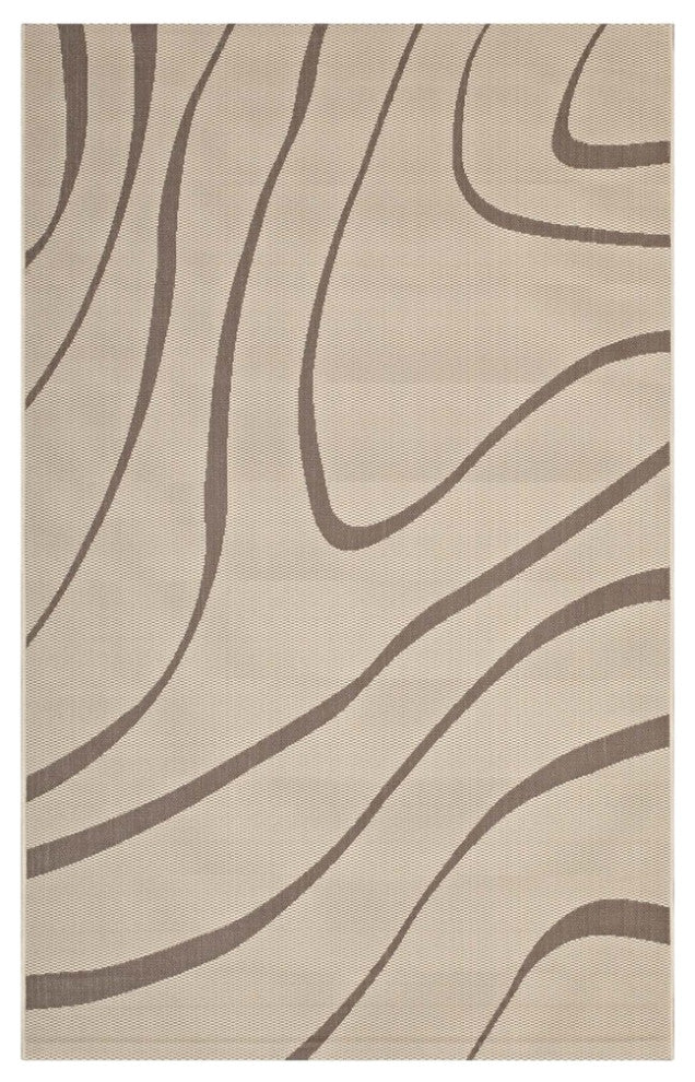 Modway Surge Swirl Abstract 5x8 Indoor and Outdoor Area Rug Light and Dark Beige