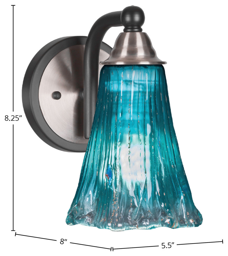 Paramount Wall Sconce, Matte Black & Brushed Nickel, 5.5" Fluted Teal Crystal