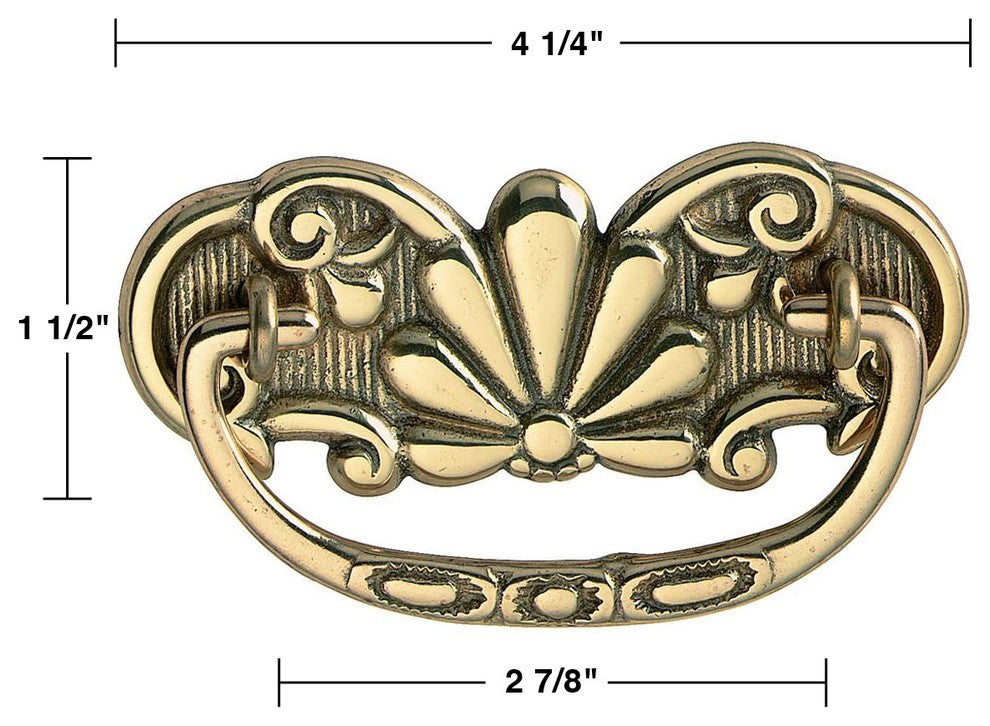 6 Antique Cabinet Drawer Pull Solid Brass Scalloped  |
