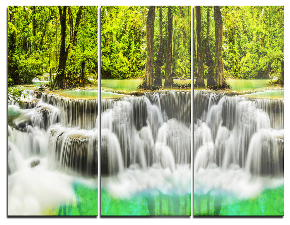 "Erawan Waterfall Kanchanaburi Province" Metal Wall Art, 3 Panels, 36"x28"