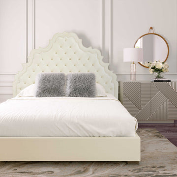 Carolina Cream Velvet Bed in King - Cream