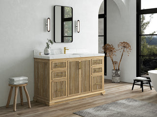 Alys Teak 60 Single Sink Bathroom Vanity Whitewashed 2" Empira Quartz