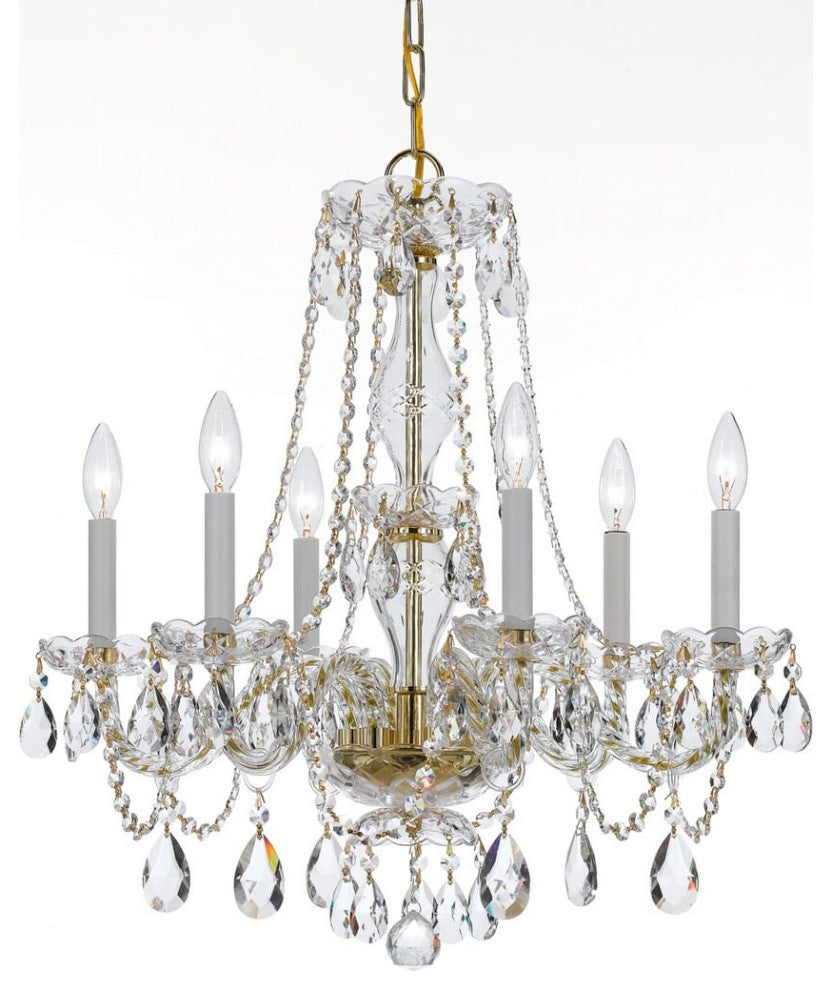 Traditional Crystal 6-Light 25" Traditional Chandelier in Polished Brass with