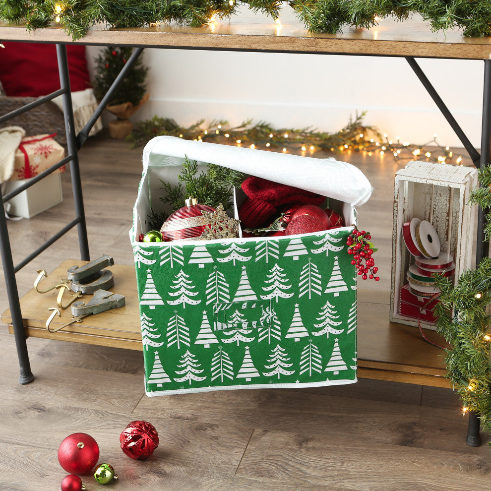 DII Triple Christmas Tree Print Ornament Storage, Large