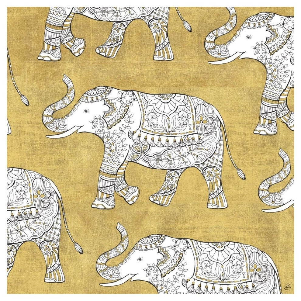 "Color my World Elephant Pattern Gold" Paper Print by Daphne Brissonnet, 42"x42"