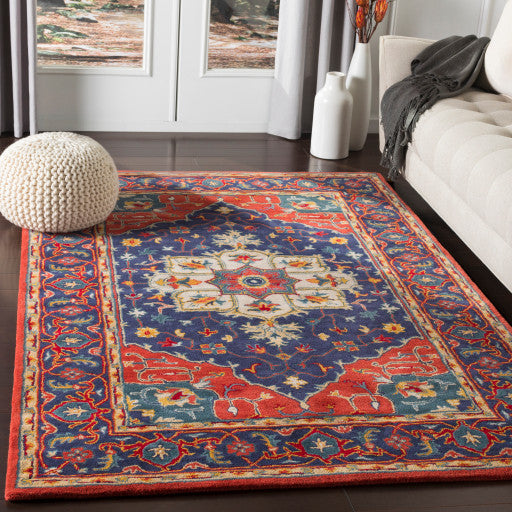 Surya Rajhari RJH-1007 8'x10' Rug, Navy/Red/Teal/Mustard/Burnt Orange/Beige