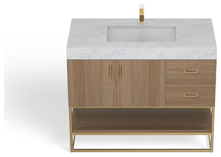 Bahia Bath Vanity, Oak, 42", Brushed Gold Hardware, Single, Freestanding
