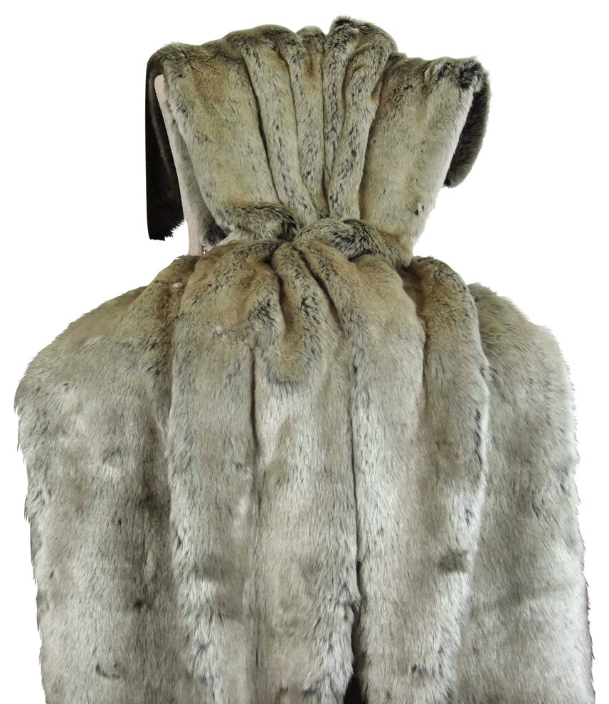 Plutus Tissavel Gray Faux Fur Handmade Bedspread, 114"x120"