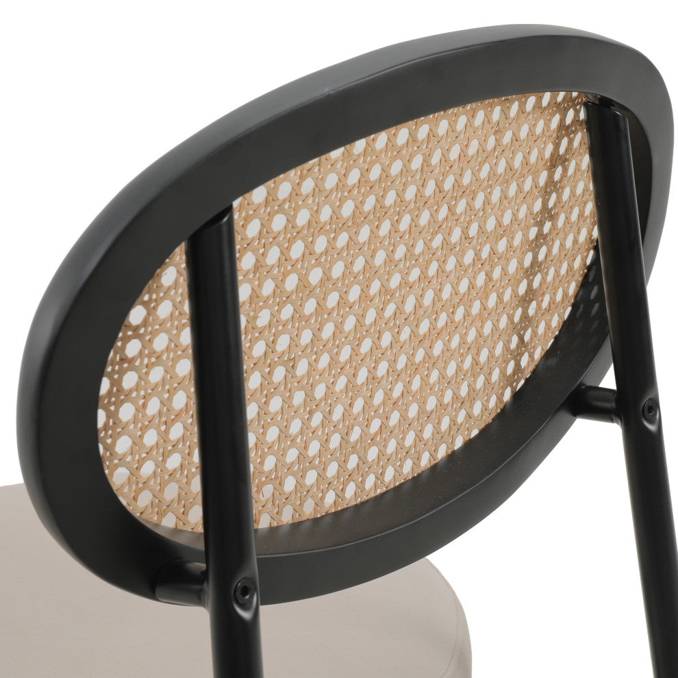 LeisureMod Euston Wicker Bar Stool With Black Steel Frame and Footrest, Beige