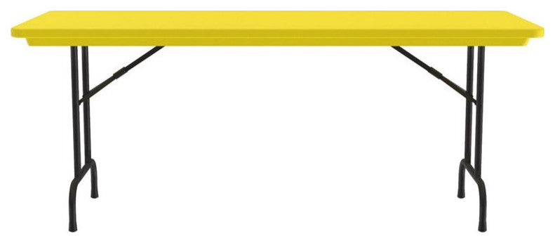 Modern Folding Table, Y-Shaped Metal Legs With Rectangular Plastic Top, Yellow