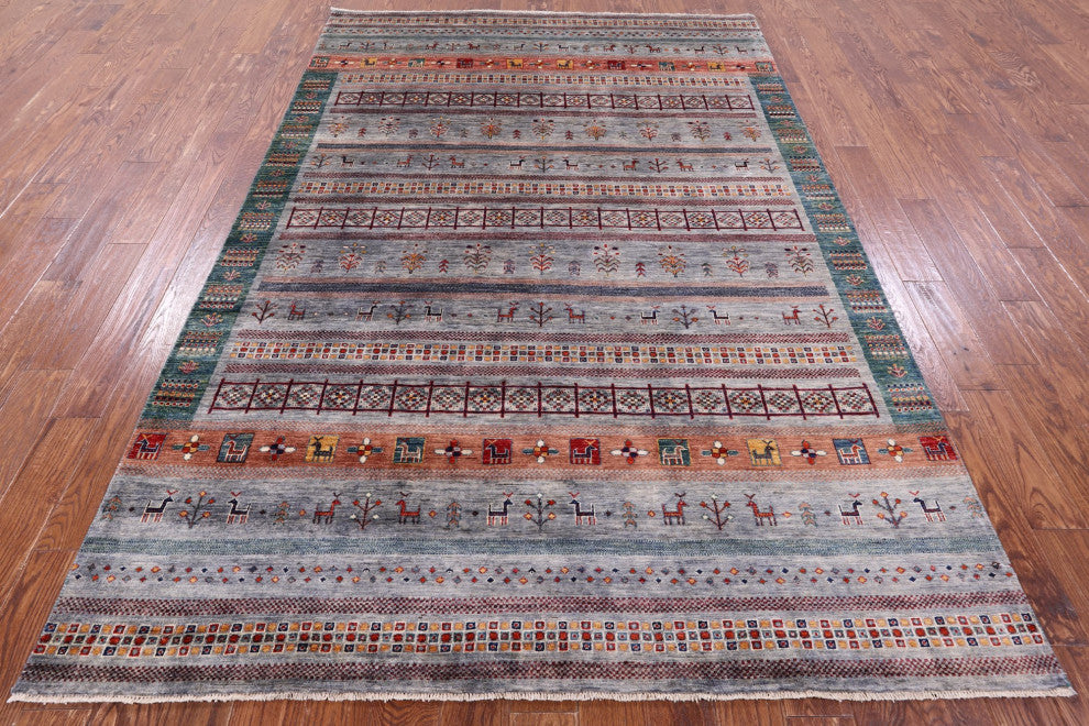 Persian Gabbeh Tribal Handmade Wool Rug 6' 6" X 9' 11" Q9663