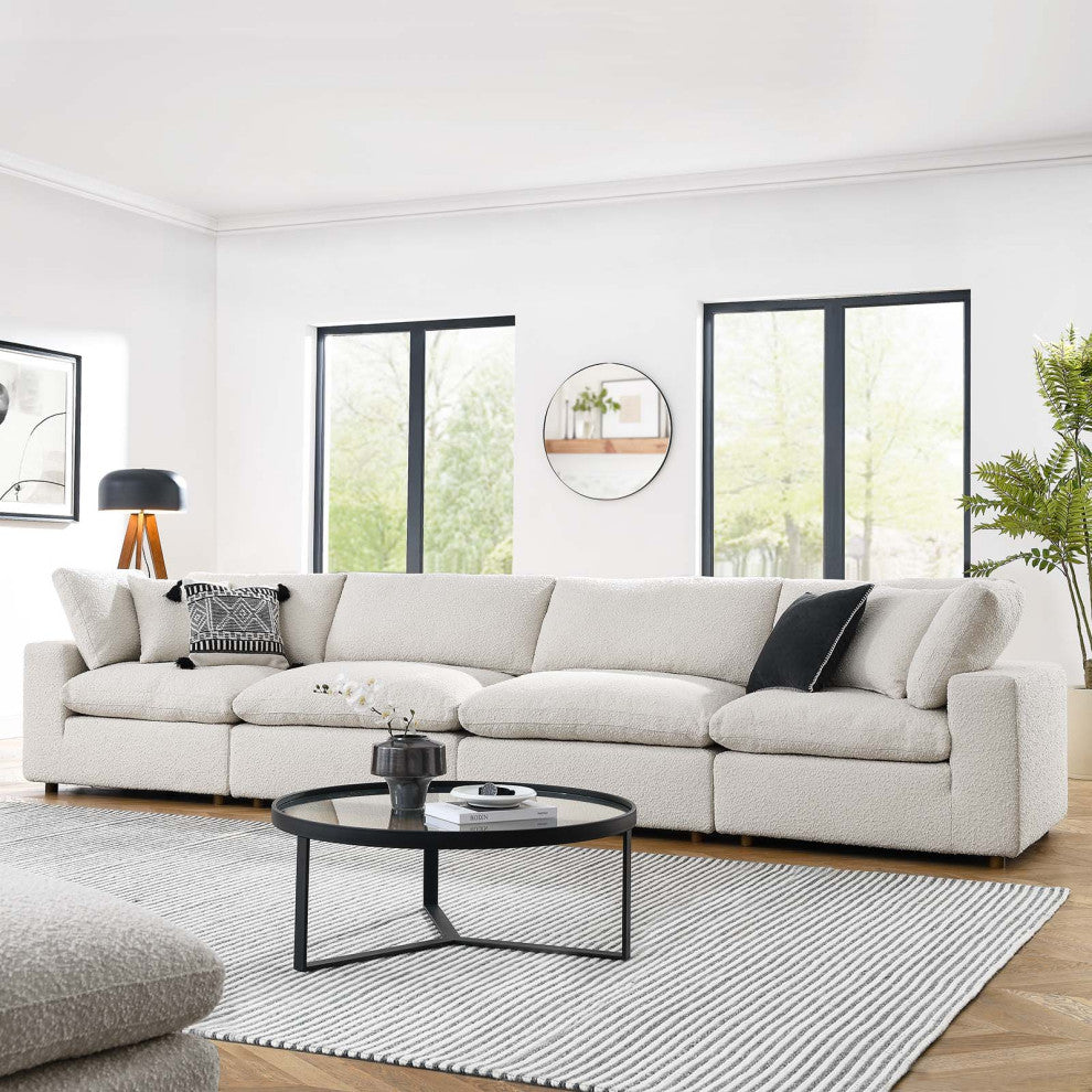 Commix Down Filled Overstuffed Boucle Fabric 4-Seater Sofa, Ivory
