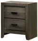 2 Drawers Wooden Nightstand With Black Rectangular Pulls, Gray