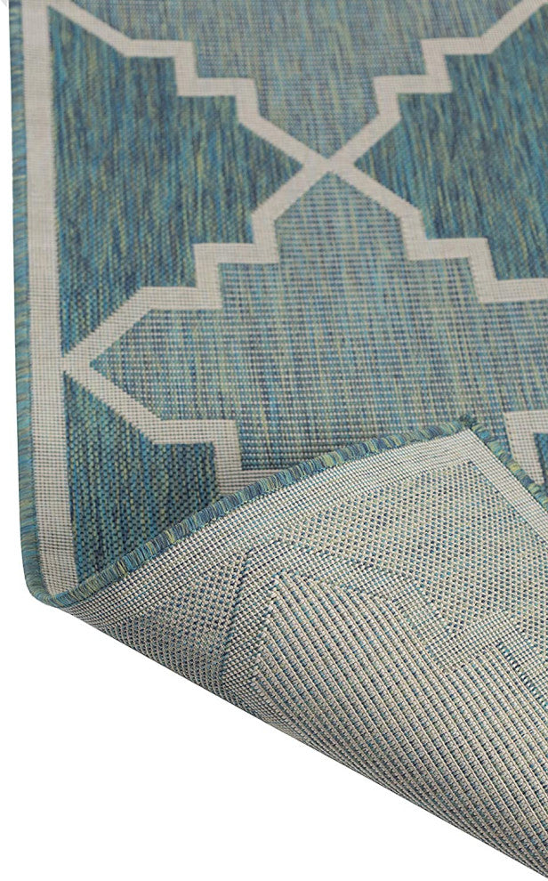 Outdoor Collection Trellis Diamond Rug Geometric Rug, Ocean, 7'10"x10'