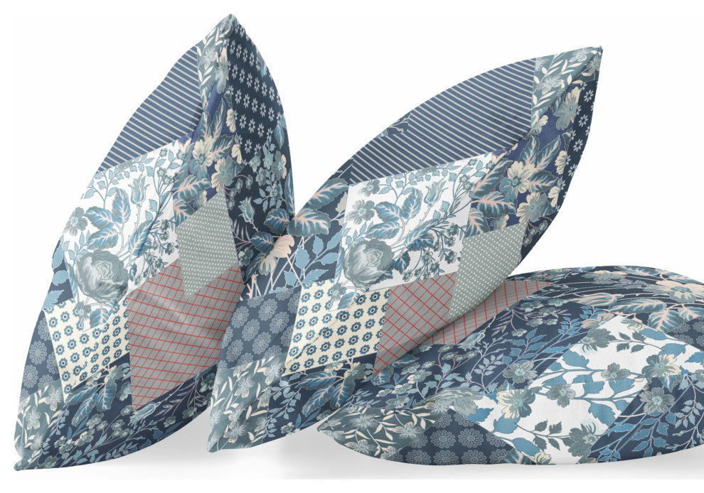 16" Deep Blue Gray Floral Zippered Suede Throw Pillow