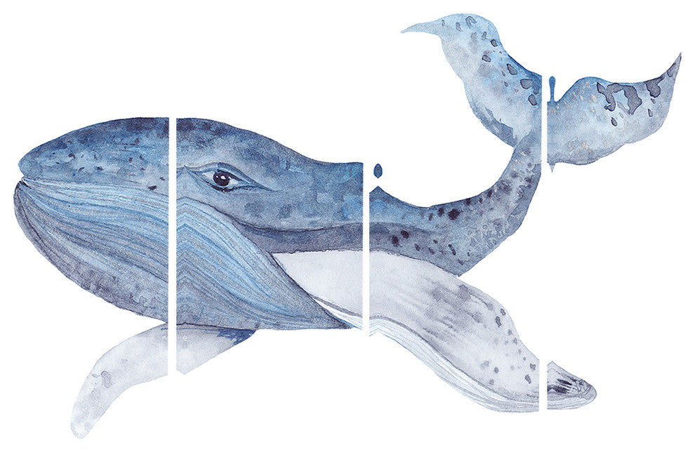 "Large Watercolor Whale" Canvas Print, 4 Panels