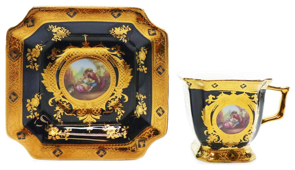 Royalty Porcelain Tea Set 17pc With 24K Gold ''Second Date'' Limoges China, Blue