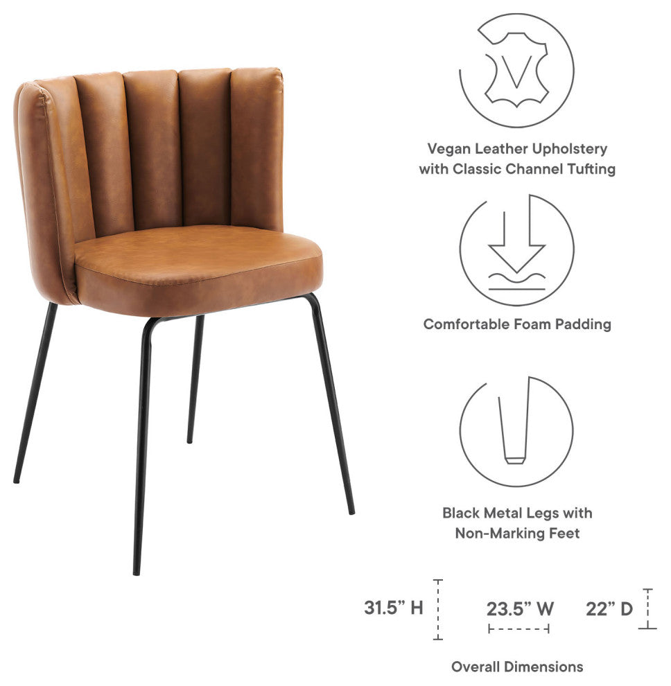 Dining Chair, Set of 2, Tan Black, Vegan Leather, Modern Bistro Hospitality