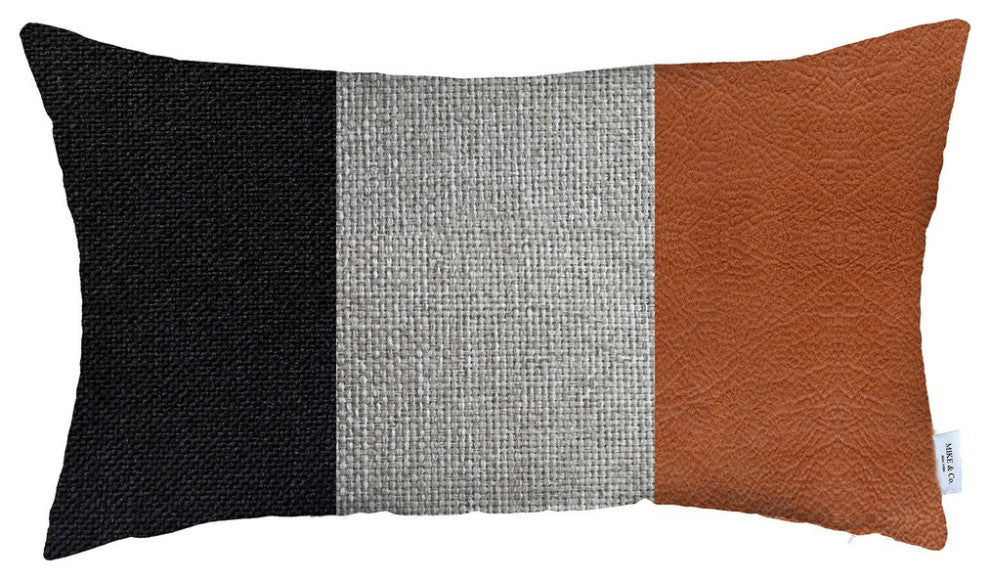 Tricolored Faux Leather Lumbar Throw Pillow