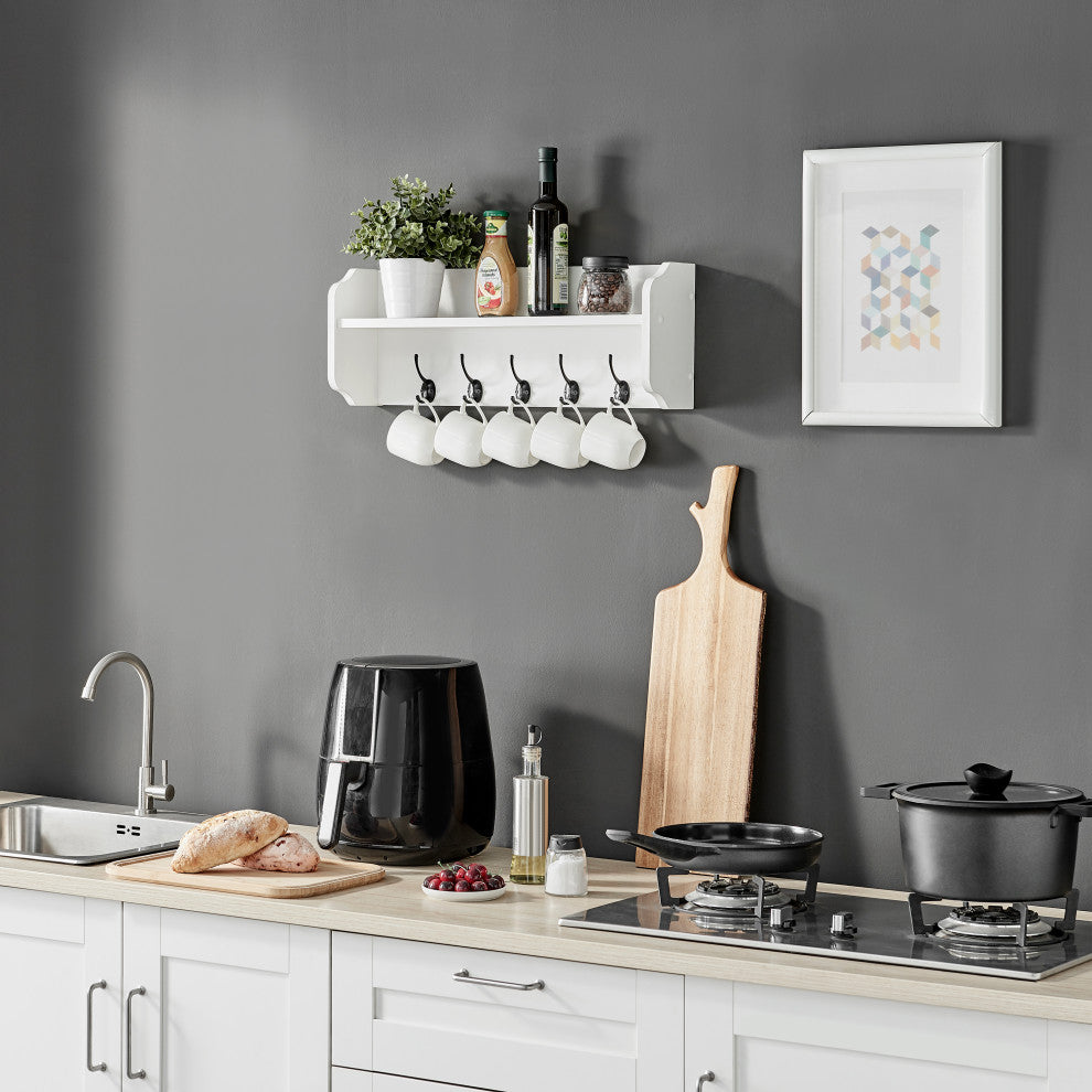 Danya B. Entryway Floating Utility Wall Shelf with Hooks "“ Wall Mounted, White
