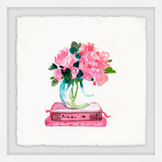 "Pink Books" Framed Painting Print, 18"x18"
