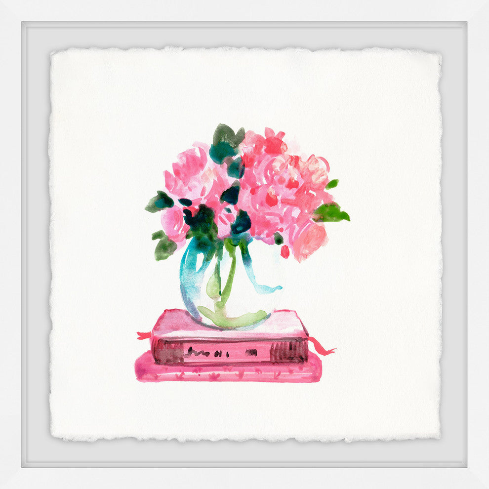 "Pink Books" Framed Painting Print, 18"x18"