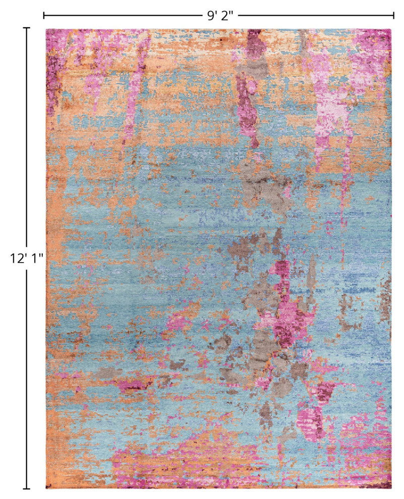 Modern One-of-a-Kind Hand-Knotted Area Rug Pink, 9' 2" x 12' 1"