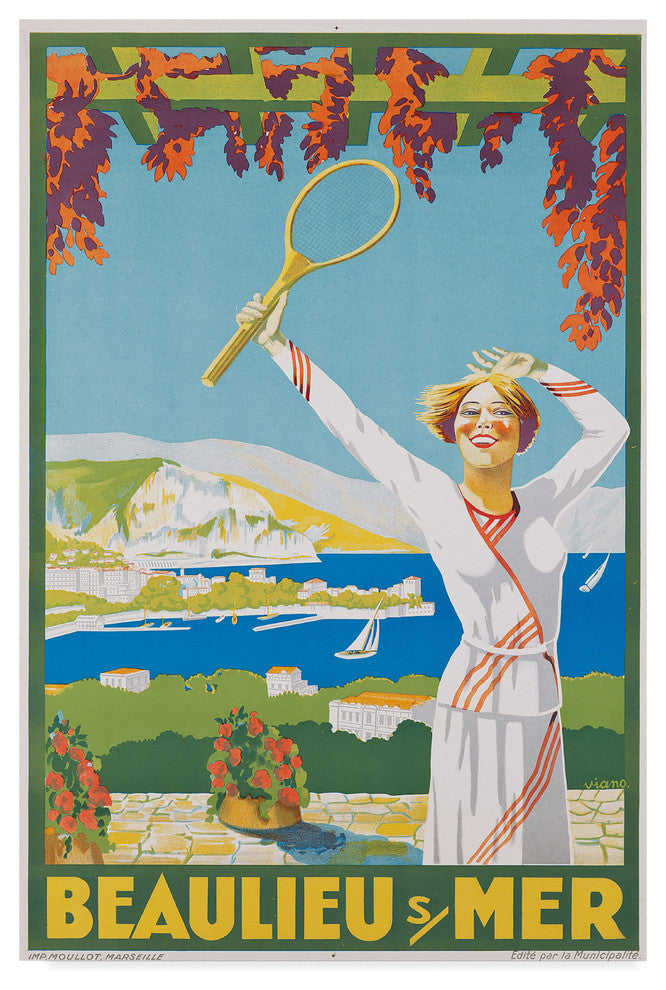 "Beaulieu-sur-Mer Advertisement 1925 " by French School, Canvas Art