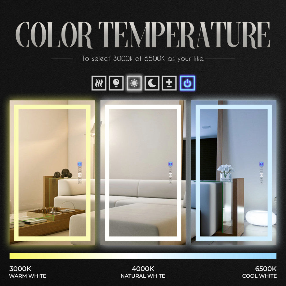 LED Modern Bathroom Frameless Decorative Mirror Wall Mounted, 36"x72", Rectangle