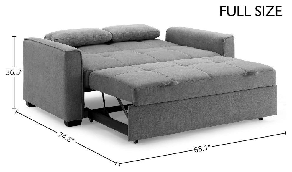 Nantucket Pull-Out Chenille Sleeper Sofa With Accent Pillows, Light Gray, Full