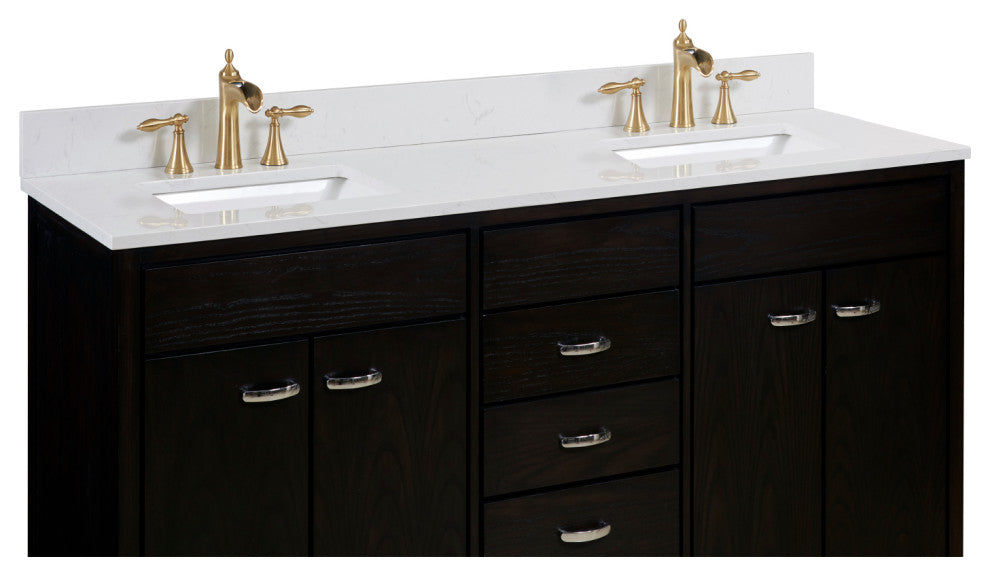 Frosinone Engineered Stone Vanity Top, Jazz White With White Sink, 72"