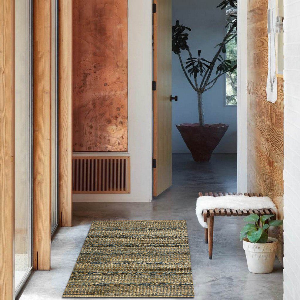 5" x 7" Blue and Tan Braided Stripe Area Rug
