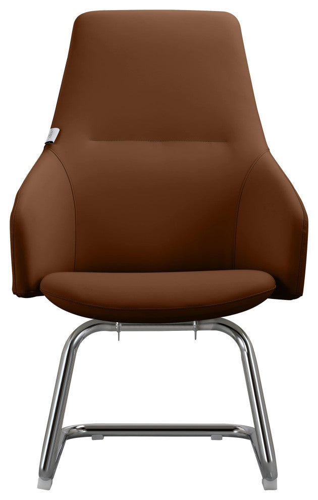 LeisureMod Celeste Leather Conference Office Chair With and Armrest, Dark Brown