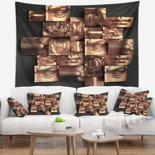 Golden Black Abstract Design Abstract Wall Tapestry, 60"x50"