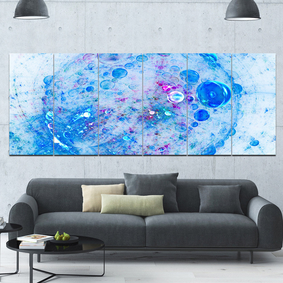 Blue Fractal Planet of Bubbles, Abstract Wall Art Canvas, 70"x28", 6 Panels