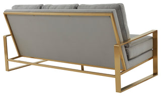 LeisureMod Jefferson Modern Design Velvet Sofa With Gold Frame, Light Gray