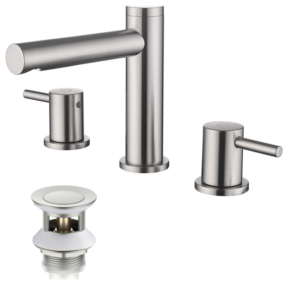 Circular 8" Bathroom Sink Widespread Faucet with Drain Assembly, Brushed Nickel