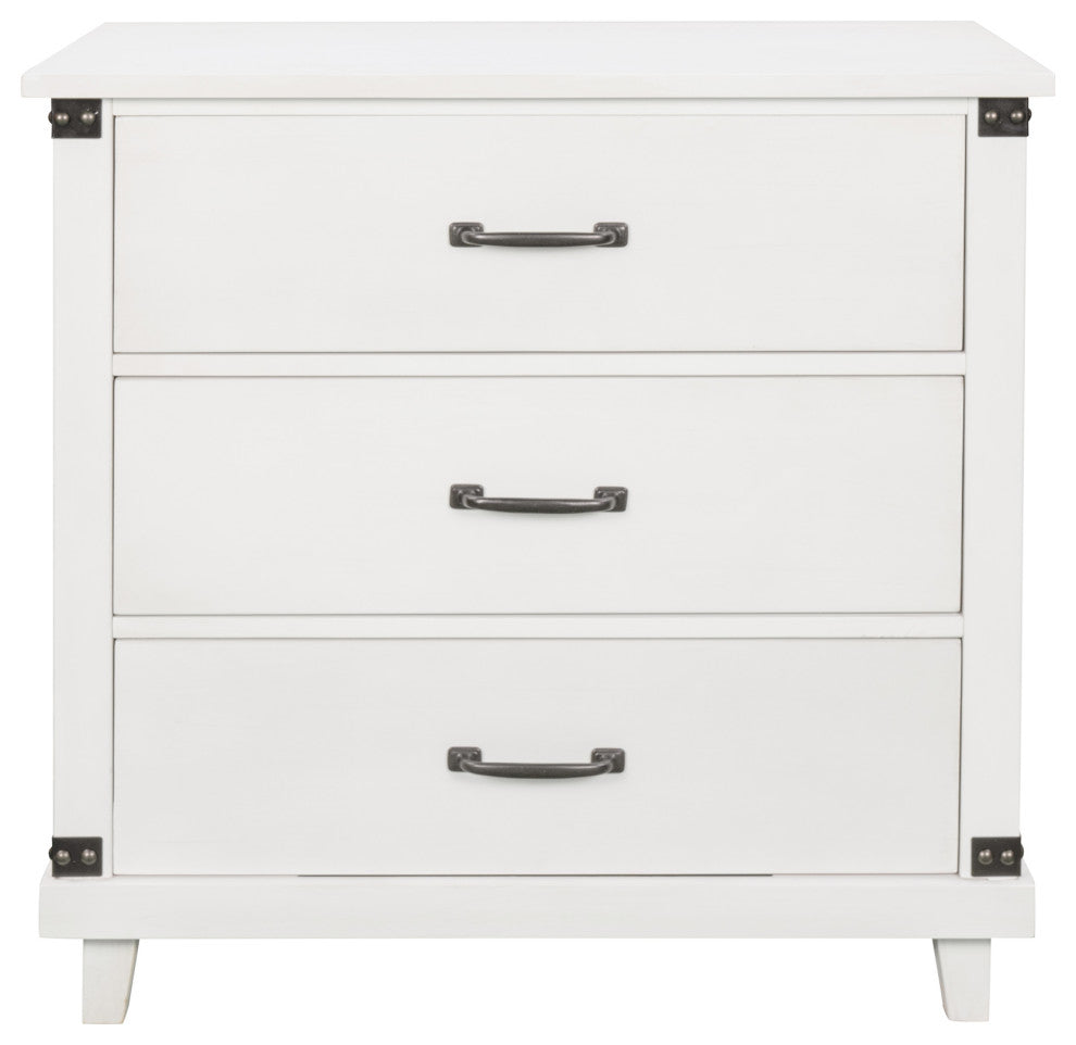 Wood 3-Drawer Nightstand, White, 28" Tall